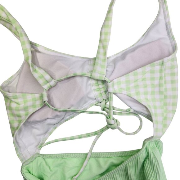 Hollister Womens‎ XS Green Checkered Cutout One-Piece Swimsuit - Picture 3 of 9